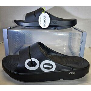 New OOfos OOahh Unisex Black/White Recovery Sport Sandal Slides Size M 12- W 14